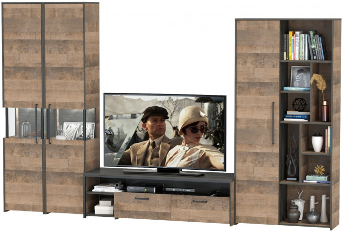 Трувор Гостиная 034, цвет дуб гранж песочный/интра, ШхГхВ 332,4х45,4х210 см., универсальная сборка