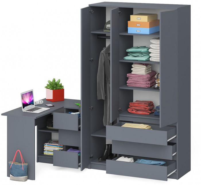 Мори Стол компьютерный МС-16 правый + Шкаф МШ1200.1, цвет графит, ШхГхВ 244,8х84,9х209,6 см., выдвижные ящики справа, НЕ универсальная сборка