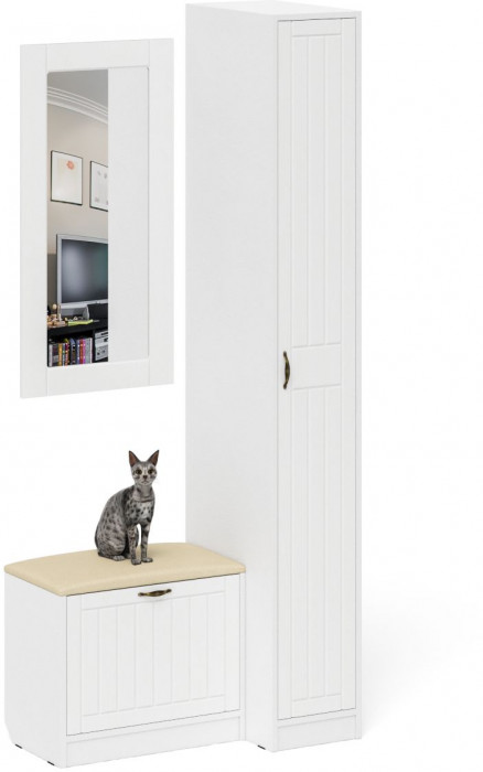 Прихожая П-6 Компоновка № 40, белая шагрень/фасады МДФ белое дерево фрезеровка прованс