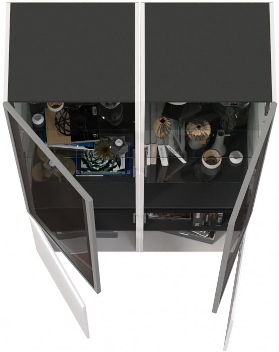 Сидней 13.201 Шкаф-витрина 2 штуки, корпус: белый/чёрный/фасады: МДФ белый глянец/прозр. стекло с серой тонир.