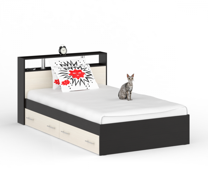 Камелия Кровать с ящиками 1200 + две тумбы, венге/дуб лоредо