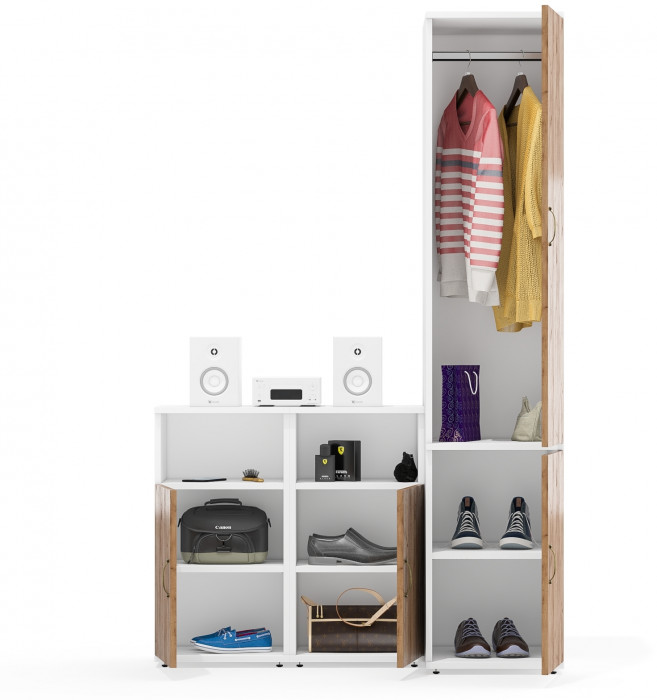 Лидер-8 Пенал МД 23Б + Тумба МД 3.19 + Тумба МД 3.19, белый шагрень/крафт золото