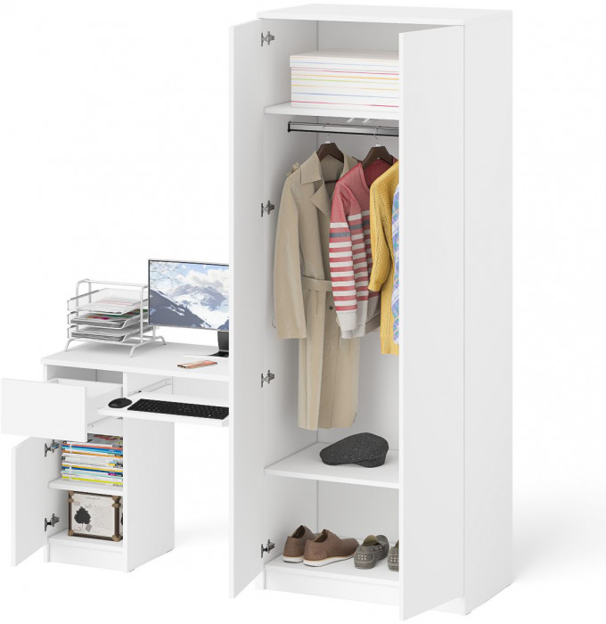 Мори компьютерный стол МС-1 левый + Шкаф МШ800.1, белый