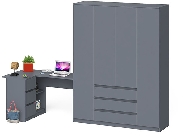Мори Стол компьютерный МС-16 левый + Шкаф МШ1600.1, цвет графит, ШхГхВ 284,8х84,9х209,6 см., выдвижные ящики слева, НЕ универсальная сборка