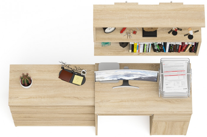 Мори компьютерный стол МС-1 правый + Комод МК800.1 + Полка 900, дуб сонома