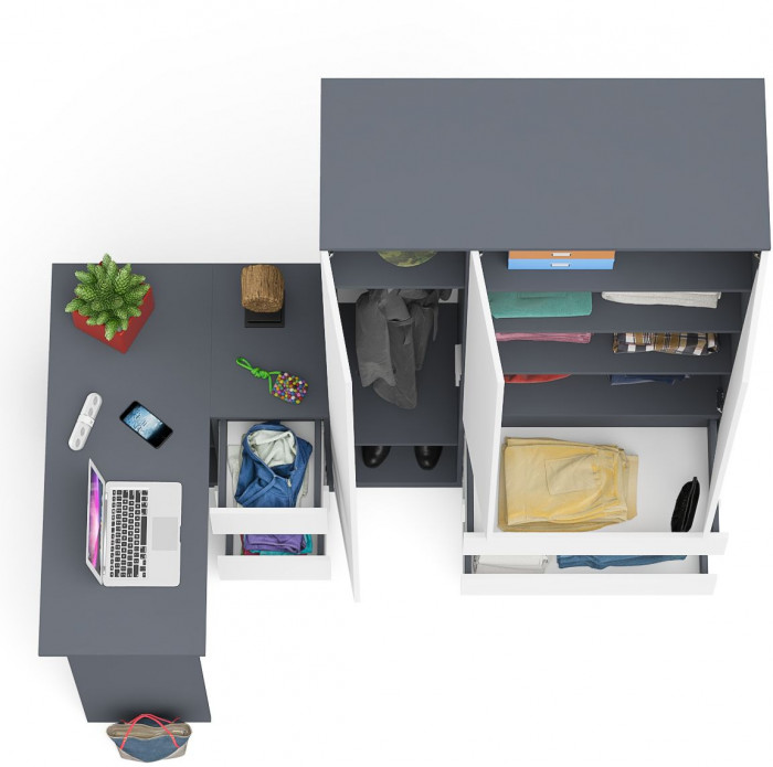 Мори Стол компьютерный МС-16 правый + Шкаф МШ1200.1, цвет графит/белый, ШхГхВ 244,8х84,9х209,6 см., выдвижные ящики справа, НЕ универсальная сборка