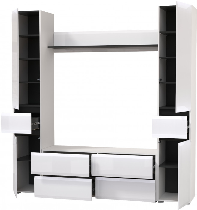 Сидней Комплектация № 052, корпус: белый/чёрный/фасады: МДФ белый глянец