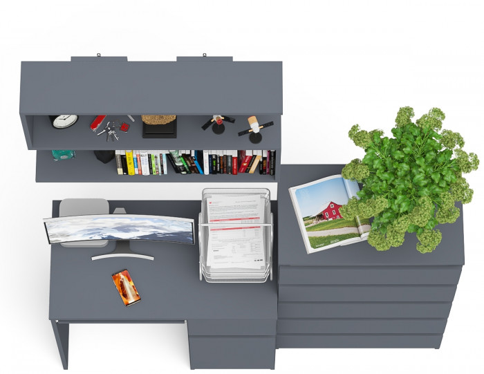 Мори компьютерный стол МС-1 правый + Комод МК700.5 + Полка 900, графит