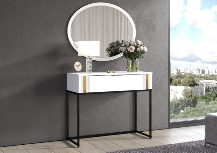 Туалетный столик + Зеркало Эмэ, Белый/Milk золото