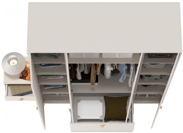 Афина Спальня Шкаф 4-х дверный + Тумба прикроватная, цвет кашемир серый, ШхГхВ 160х56,3х220 + 45х37х45 см., универсальная сборка