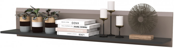 Сидней 16.486 Полка открытая, цвет антрацит/МДФ веллюто капучино, ШхГхВ 129,9х21,6х24 см.