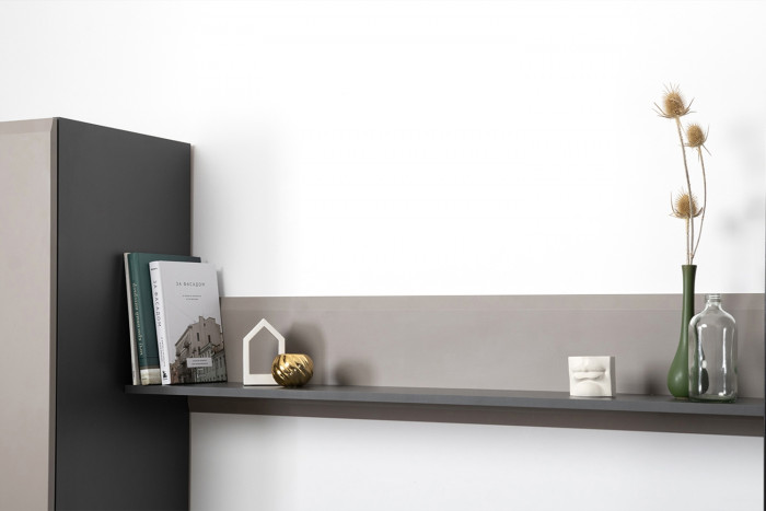 Сидней 16.486 Полка открытая, цвет антрацит/МДФ веллюто капучино, ШхГхВ 129,9х21,6х24 см.