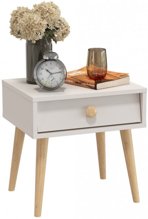 Афина Спальня 4-09901М1к.с. Тумба прикроватная, цвет кашемир серый, ШхГхВ 45х37х45 см., цвет ножек: тик