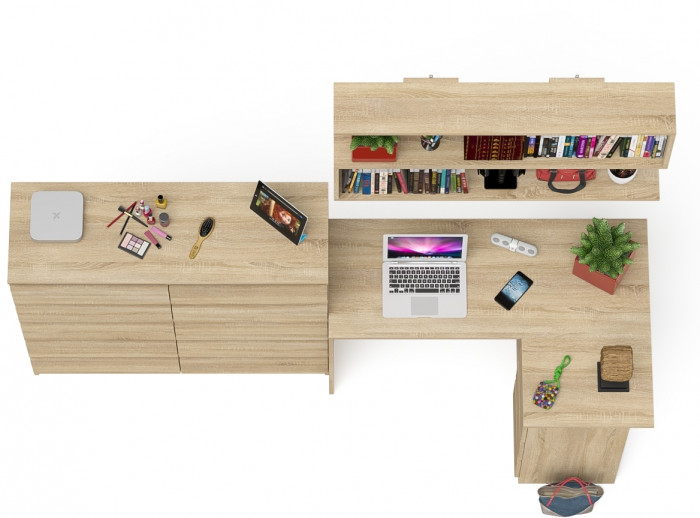 Мори компьютерный стол МС-16 правый + Комод МК1200.10 + Полка 1200, дуб сонома