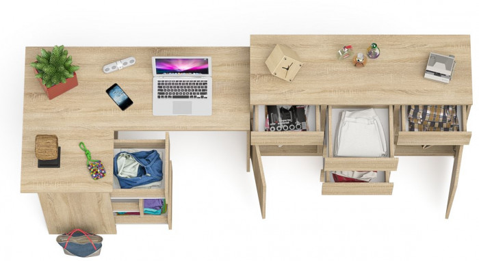 Мори Стол компьютерный МС-16 левый + Комод МК1200.4, цвет дуб сонома, ШхГхВ 244,8х84,9х94 см., выдвижные ящики слева, НЕ универсальная сборка