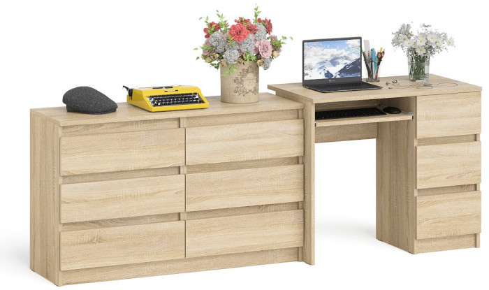 Мори Стол компьютерный МС-6 правый + Комод МК1200.6, цвет дуб сонома, ШхГхВ 210,4х50х76,6 см., выдвижные ящики справа, НЕ универсальная сборка