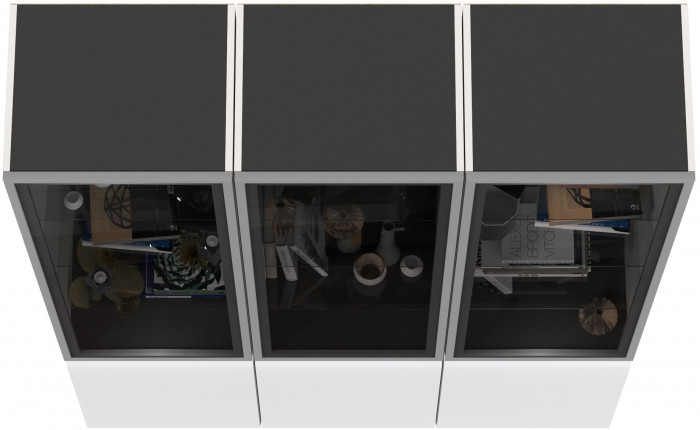 Сидней 13.201 Шкаф-витрина 3 штуки, корпус: белый/чёрный/фасады: МДФ белый глянец/прозр. стекло с серой тонир.