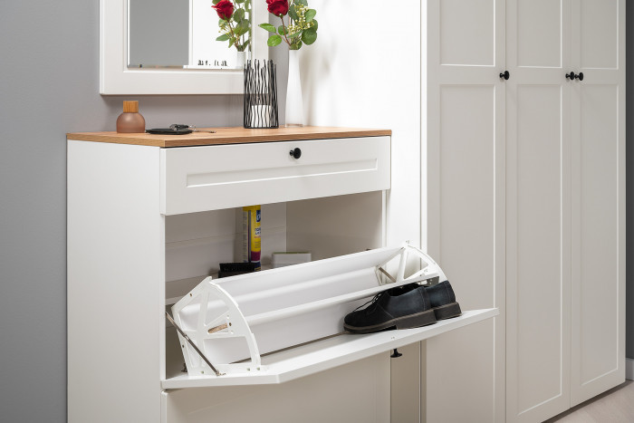 Остин Прихожая 34, цвет белый шагрень/дуб крафт золотой, ШхГхВ 160х54,3х229,6 см., универсальная сборка