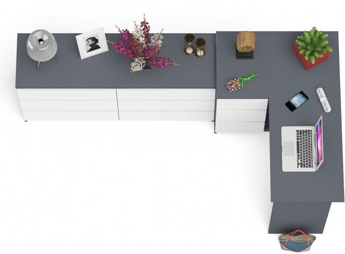 Мори компьютерный стол МС-16 левый + Комод МК1380.6, графит/белый