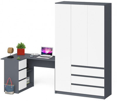 Мори компьютерный стол МС-16 левый + Шкаф МШ1200.1, графит/белый