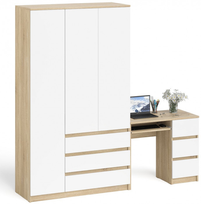 Мори Стол компьютерный МС-6 правый + Шкаф МШ1200.1, цвет дуб сонома/белый, ШхГхВ 210,4х50,4х209,6 см., выдвижные ящики справа, НЕ универсальная сборка