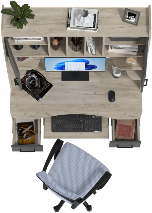 Стол 6-0604 Бета + кресло 103 серое, цвет дуб крафт серый/графит, ШхГхВ 120х60,5х183,5 см.