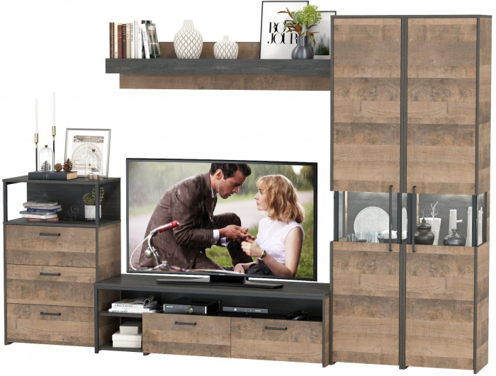 Трувор Гостиная 037, цвет дуб гранж песочный/интра, ШхГхВ 305,4х45,4х210 см., универсальная сборка