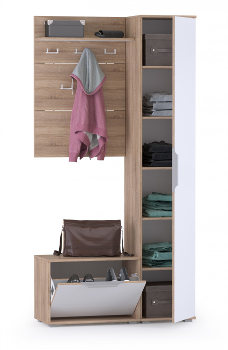 Куба Прихожая 19, цвет дуб сонома/белый премиум, ШхГхВ 105х38,3х210,6 см., универсальная сборка