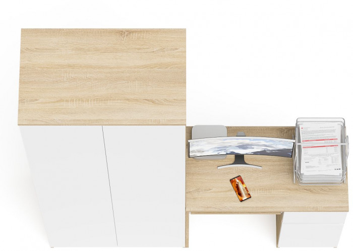 Мори компьютерный стол МС-1 правый + Шкаф МШ800.1, дуб сонома/белый