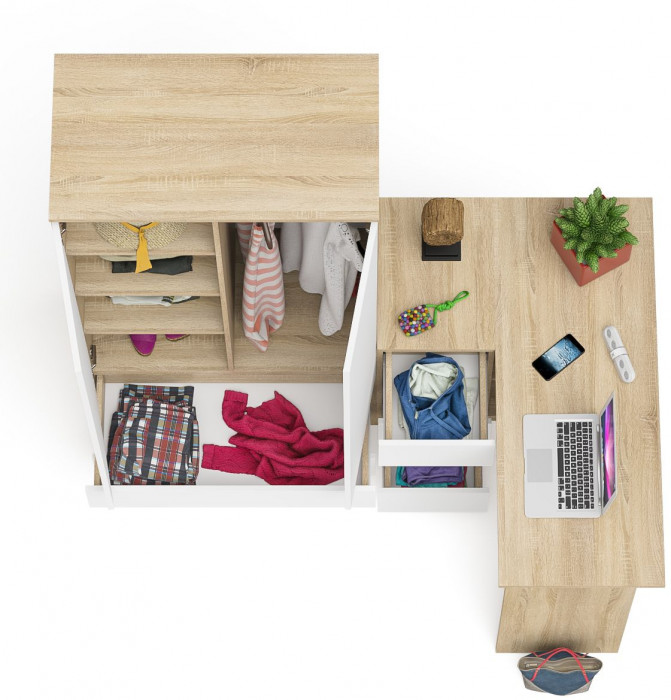 Мори Стол компьютерный МС-16 левый + Шкаф МШ900.1, цвет дуб сонома/белый, ШхГхВ 214,8х84,9х179,6 см., выдвижные ящики слева, НЕ универсальная сборка