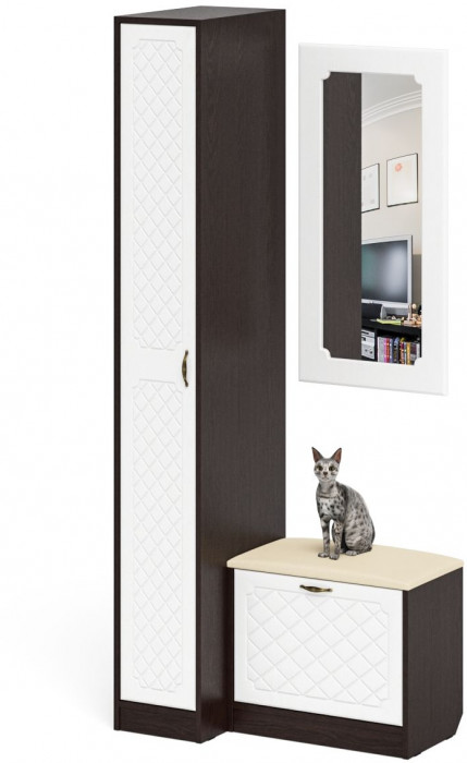 Прихожая П-6 Компоновка № 40, венге/фасады МДФ белое дерево фрезеровка ромб