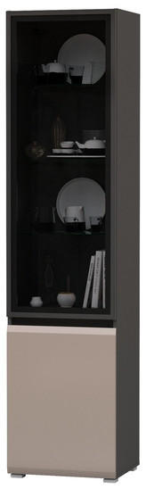 Сидней 13.201 Шкаф-витрина, корпус антрацит/фасады МДФ веллюто капучино/прозрачное стекло с серой тонировкой