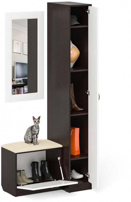 Прихожая П-6 Компоновка № 40, цвет венге/фасады МДФ белое дерево фрезеровка прованс, ШхГхВ 90х50х210 см., универсальная сборка