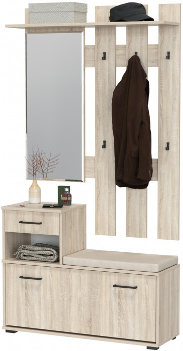 Лира ГК Прихожая 1 2-0714+2-3814 Тумба под обувь + Вешалка с зеркалом, дуб сонома