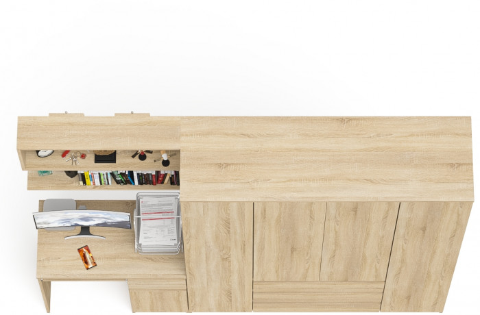 Мори компьютерный стол МС-1 правый + Шкаф МШ1600.1 + Полка 900, дуб сонома