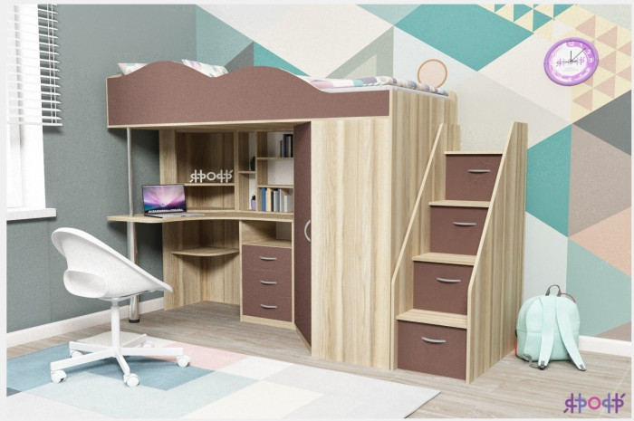 Кровать-чердак Пионер 1 (Венге/Лайм)