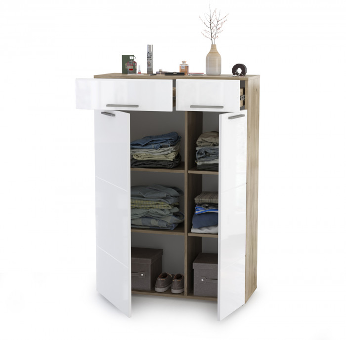 Лайн 13.121 Комод, дуб крафт серый/фасады МДФ белый глянец