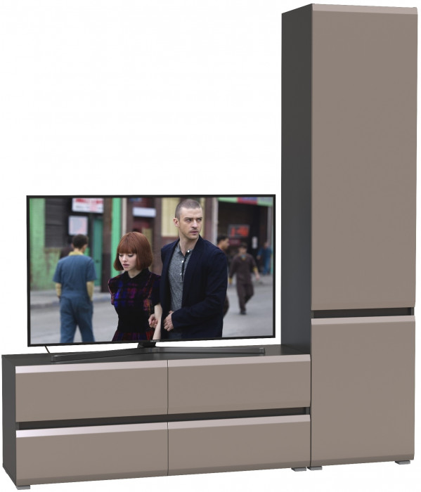 Сидней Комплектация № 005, цвет корпус: антрацит/фасады: МДФ веллюто капучино, ШхГхВ 179,9х41,3х205,2 см., ниша для ТВ 129х41х100 см., универс. сборка