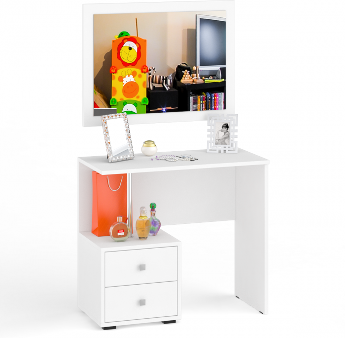 Камелия Стол косметический + Зеркало, цвет белый, ШхГхВ 85х40х145 см., НЕ универсальная сборка