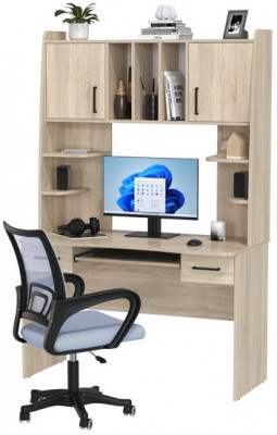 Стол 6-0604 Бета + кресло 103 серое, цвет дуб сонома, ШхГхВ 120х60,5х183,5 см.