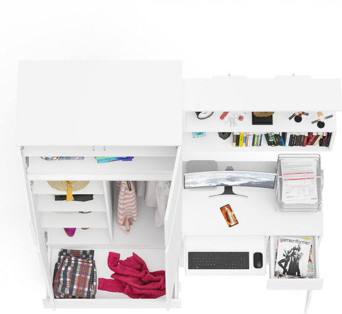 Мори компьютерный стол МС-1 правый + Шкаф МШ900.1 + Антресоль МА900.1 + Полка 900, белый