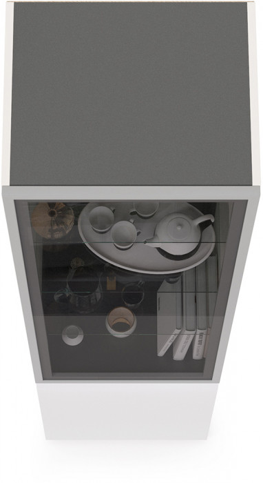 Сидней 13.201 Шкаф-витрина, корпус: белый/чёрный/фасады: МДФ белый глянец/прозрачное стекло с серой тонировкой