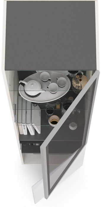 Сидней 13.201 Шкаф-витрина, корпус: белый/чёрный/фасады: МДФ белый глянец/прозрачное стекло с серой тонировкой