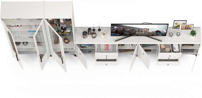 Валенсия Гостиная № 123, ЛДСП белый шагрень/МДФ белый шагрень