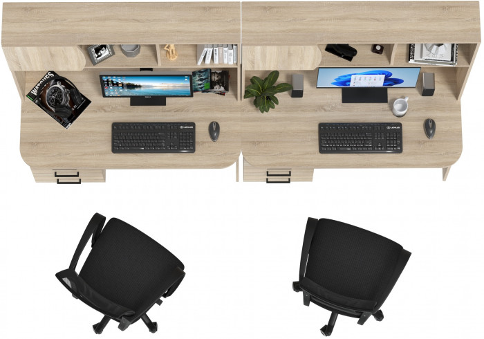 Два стола рабочих 6-0606 Сигма + два кресла 103 чёрных, дуб сонома