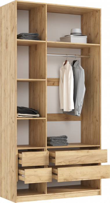 Марвэл Шкаф 3-х створчатый 1200, с доп.ящиками Браш Вайт, Дуб Крафт