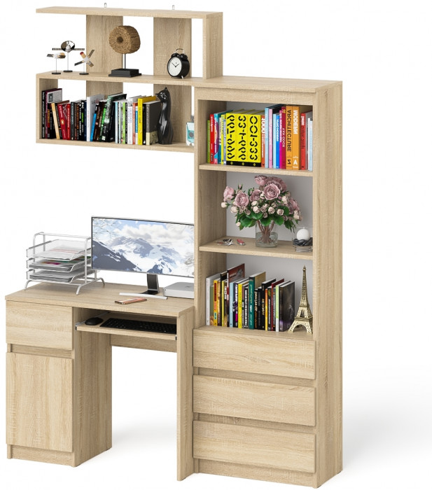 Мори Стол компьютерный МС-1 левый + Стеллаж МСТ600.3 + Полка 900, цвет дуб сонома, ШхГхВ 150,4х50х209,6 см., НЕ универсальная сборка