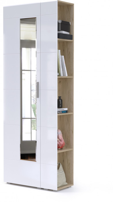 Лайн Прихожая № 04, дуб крафт серый/фасады МДФ белый глянец