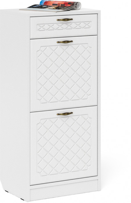 Прихожая П-6 Компоновка № 13, белая шагрень/фасады МДФ белое дерево фрезеровка ромб