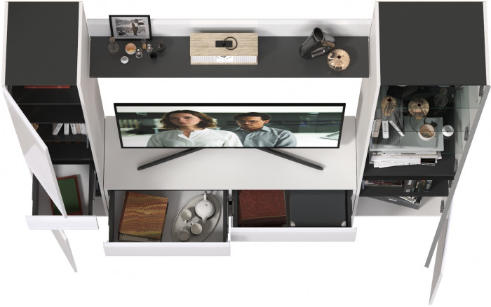 Сидней Комплектация № 054, корпус: белый/чёрный/фасады: МДФ белый глянец